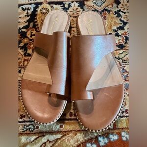Anthropologie Tan Brown Leather Slide Sandal Flats- 40